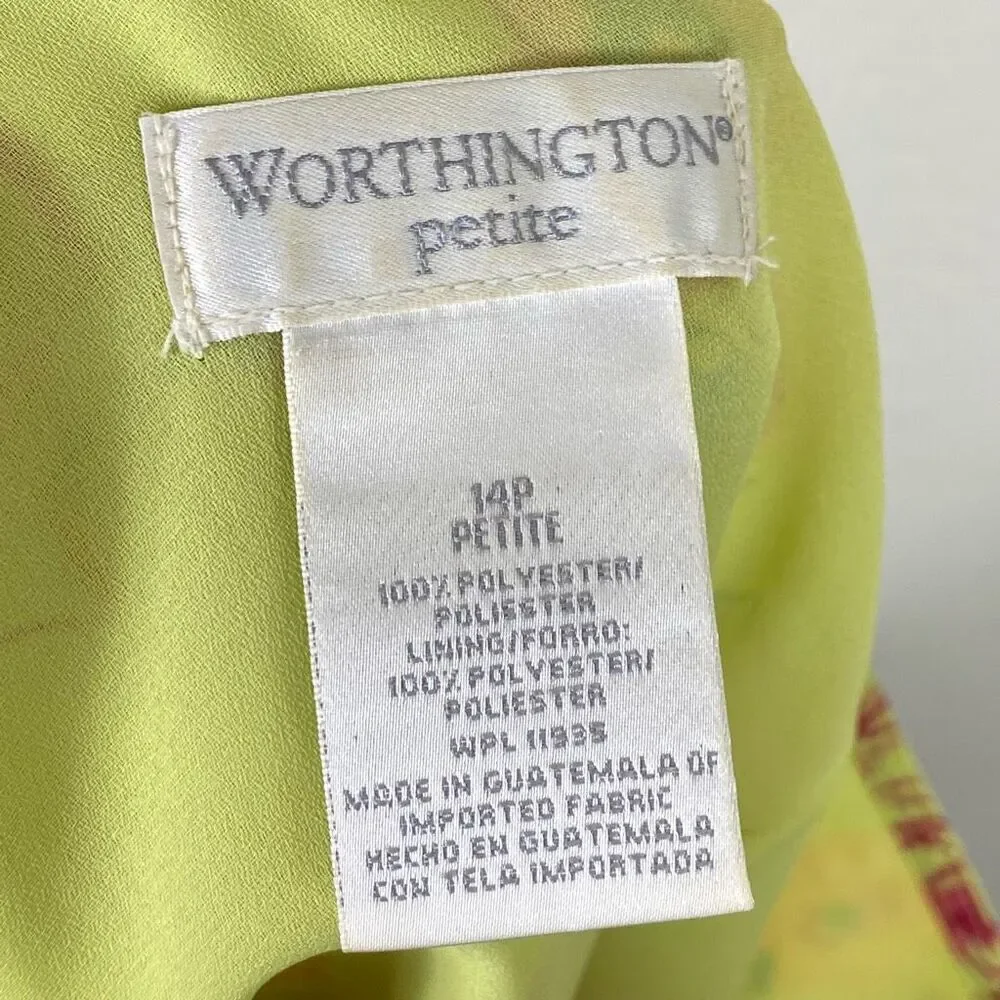 (14 petite) Vintage y2k Worthington Green & Pink Floral Knee Length Skirt